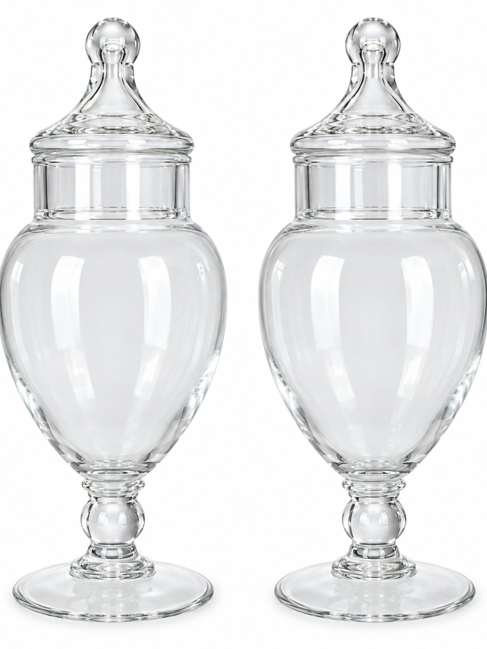 Pair of Vintage-Style Clear Glass Footed Apothecary Jars with Lids (Set of 2)